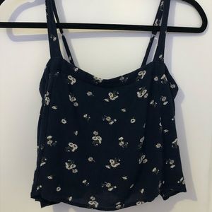blue with white flowers tank top crop top